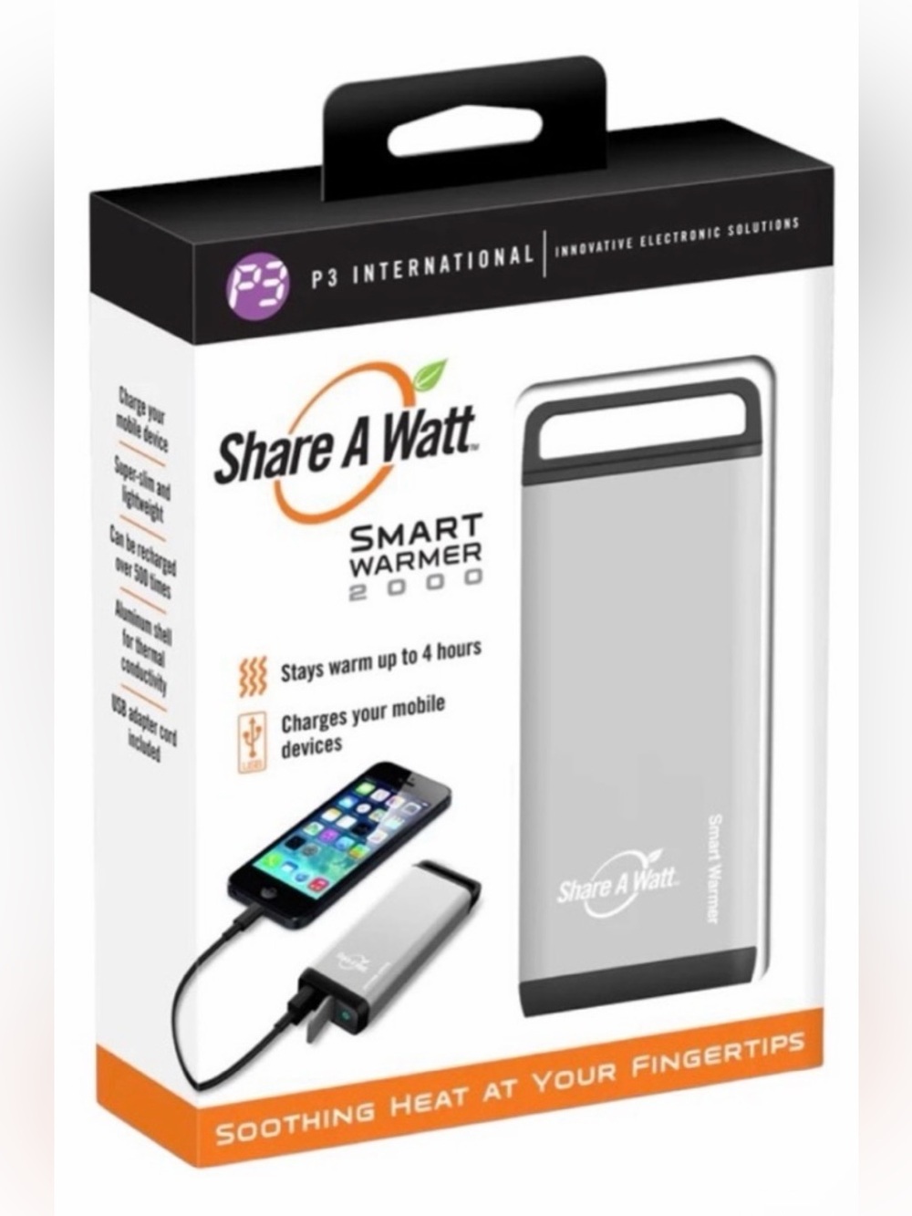 Smart Warmer 2000 Portable Hand Warmer & Charger — Silver